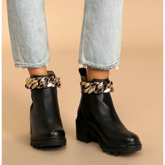 Amulet-C Black Chain Chelsea Boots Black Gold 9 - Picture 1 of 7